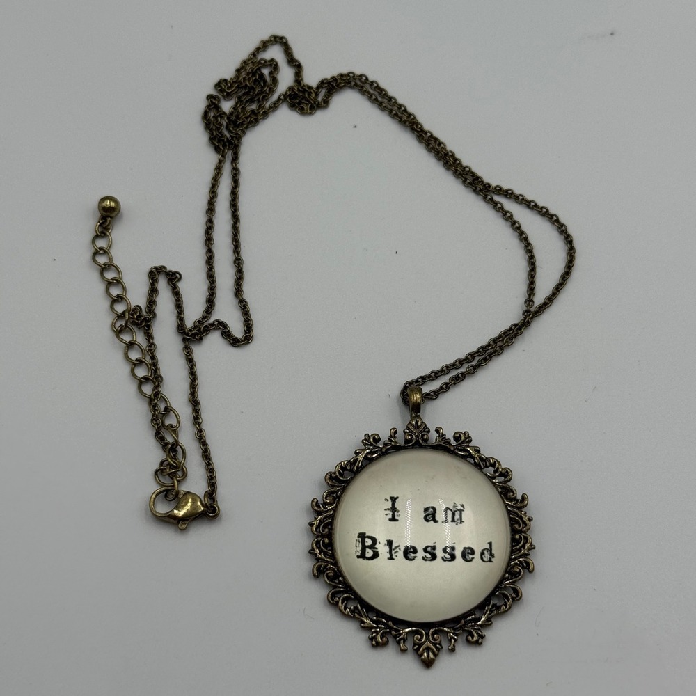 ✨I am Blessed Pendant Necklace Bronze Tone‎ Chain Religious Jewelry Gift
